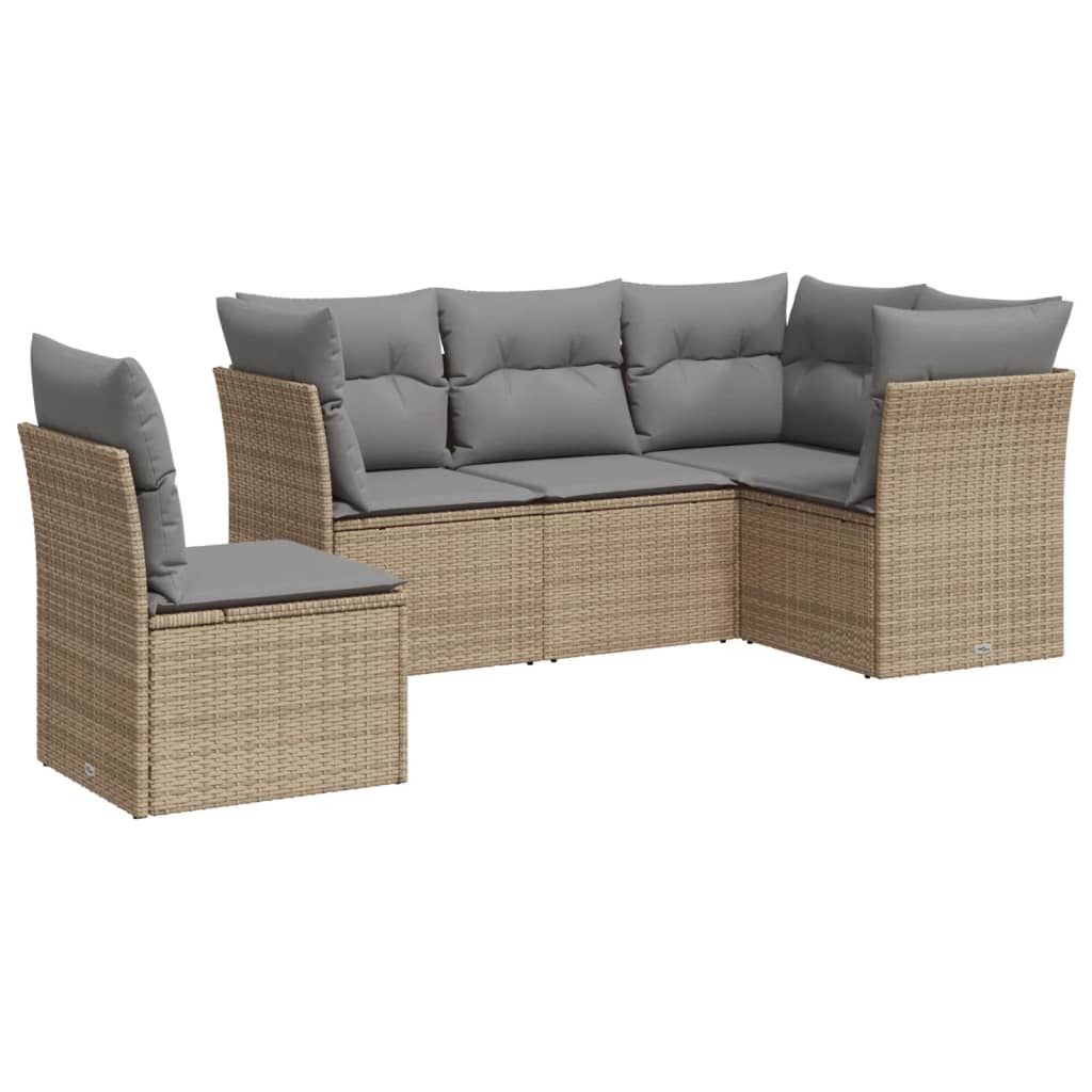 sofasæt til haven 5 dele med hynder polyrattan beige