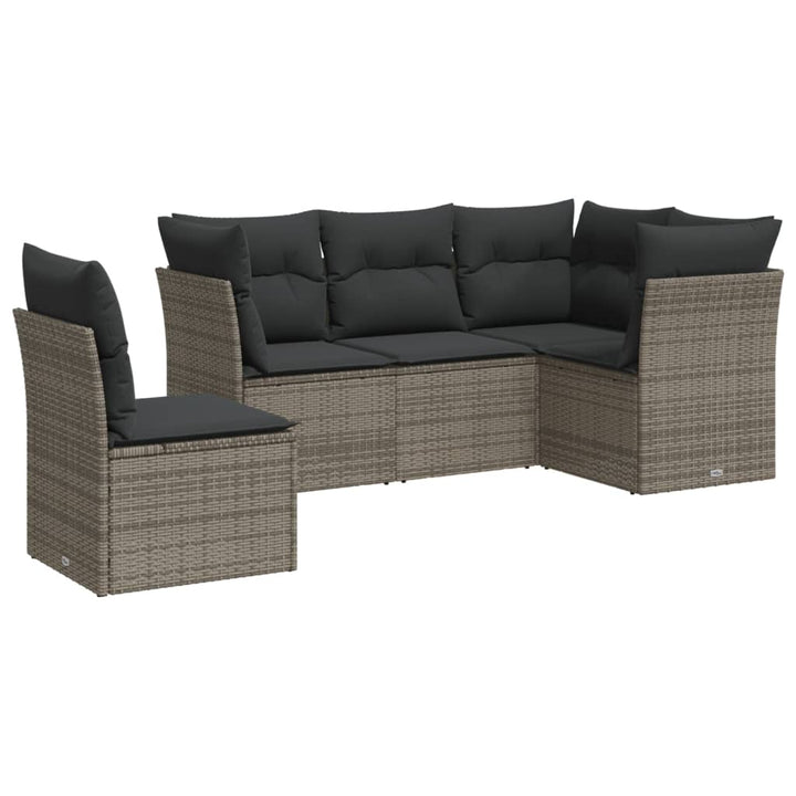 sofasæt 5 dele med hynder polyrattan grå