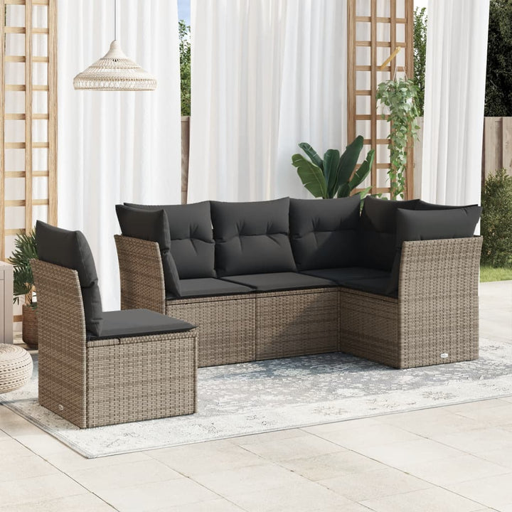 sofasæt 5 dele med hynder polyrattan grå
