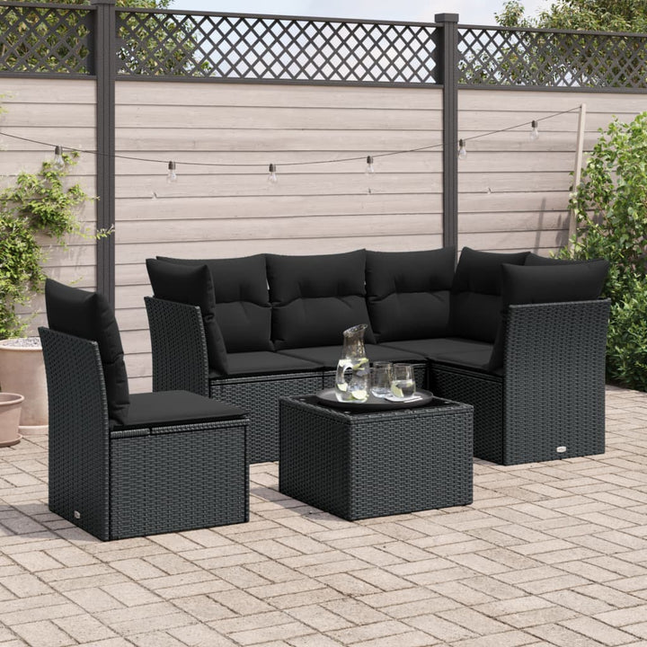 sofasæt til haven 6 dele med hynder polyrattan sort