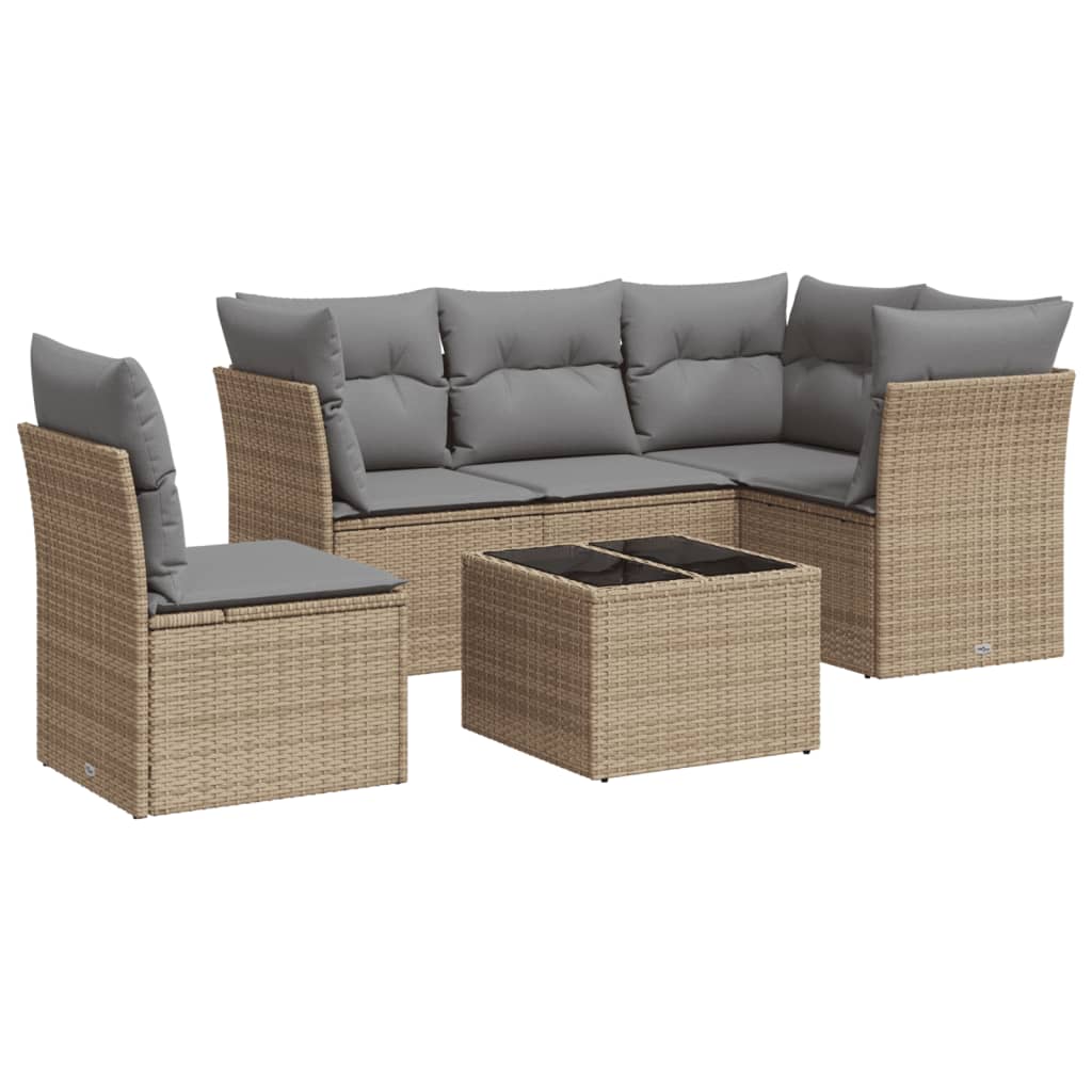 sofasæt til haven 6 dele med hynder polyrattan beige