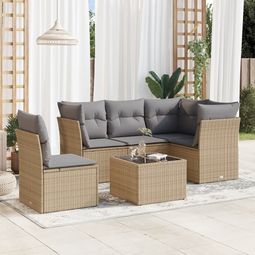 sofasæt til haven 6 dele med hynder polyrattan beige