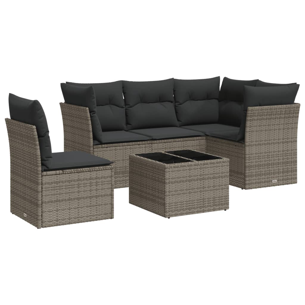 sofasæt til haven 6 dele med hynder polyrattan grå