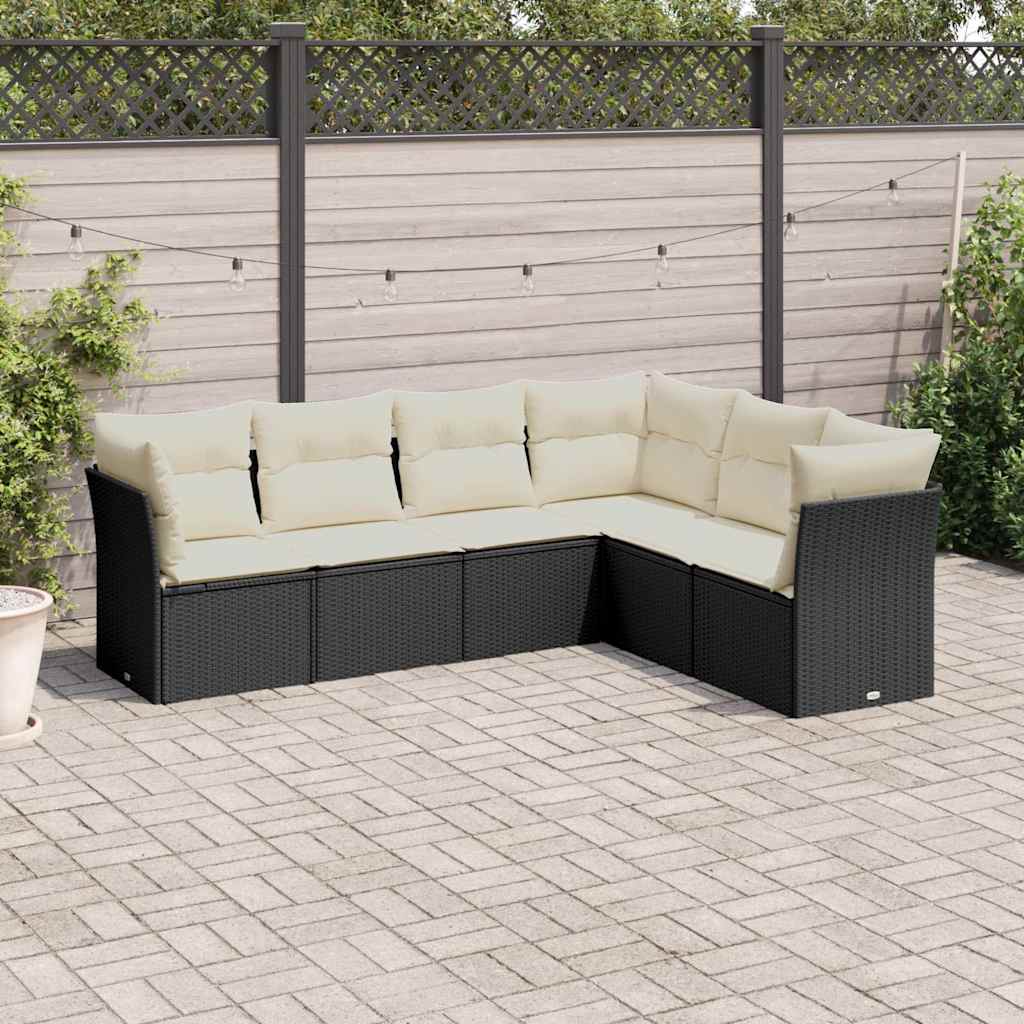 sofasæt til haven 6 dele med hynder polyrattan sort