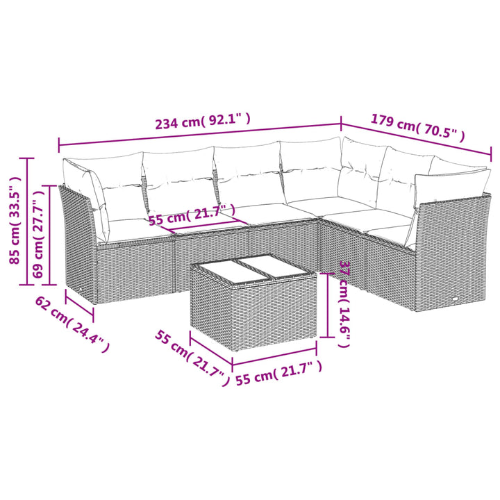 sofasæt til haven 7 dele med hynder polyrattan sort