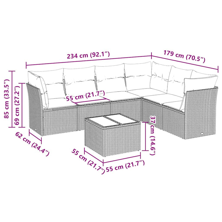 sofasæt til haven 7 dele med hynder polyrattan sort