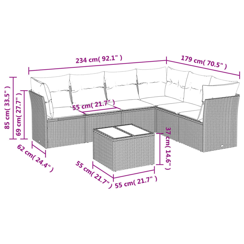 sofasæt til haven 7 dele med hynder polyrattan beige