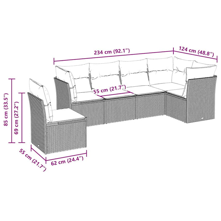sofasæt til haven 6 dele med hynder polyrattan sort