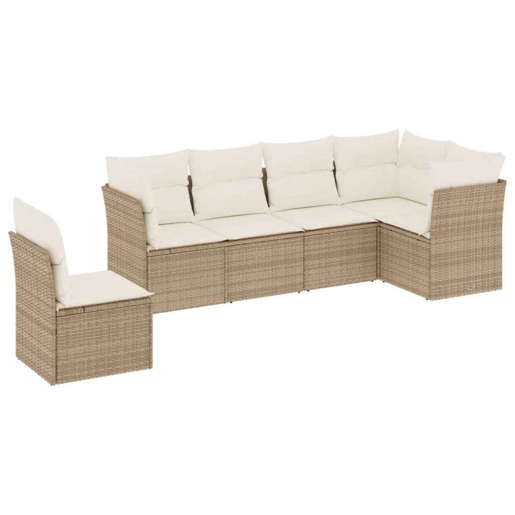 sofasæt til haven 6 dele med hynder polyrattan beige