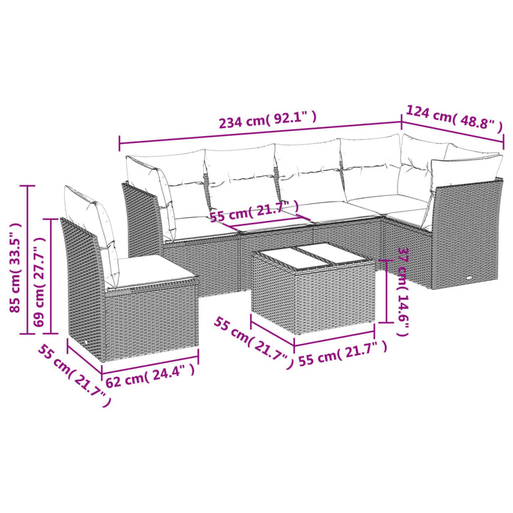 sofasæt til haven 7 dele med hynder polyrattan sort