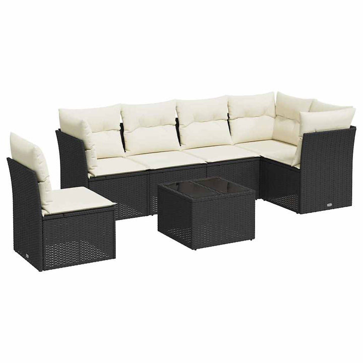 sofasæt til haven 7 dele med hynder polyrattan sort