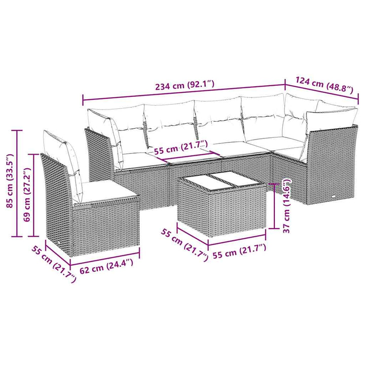 sofasæt til haven 7 dele med hynder polyrattan sort