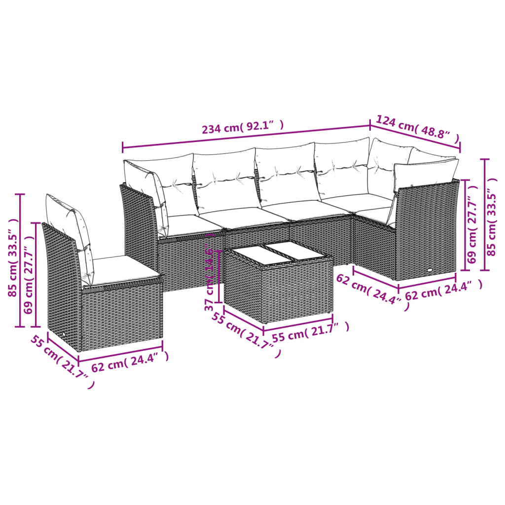 sofasæt til haven 7 dele med hynder polyrattan beige