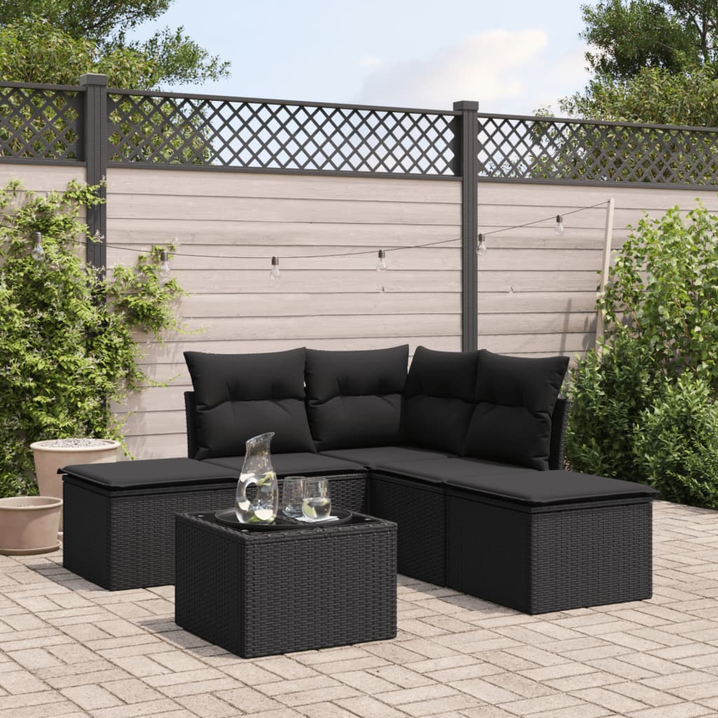 sofasæt til haven 6 dele med hynder polyrattan sort