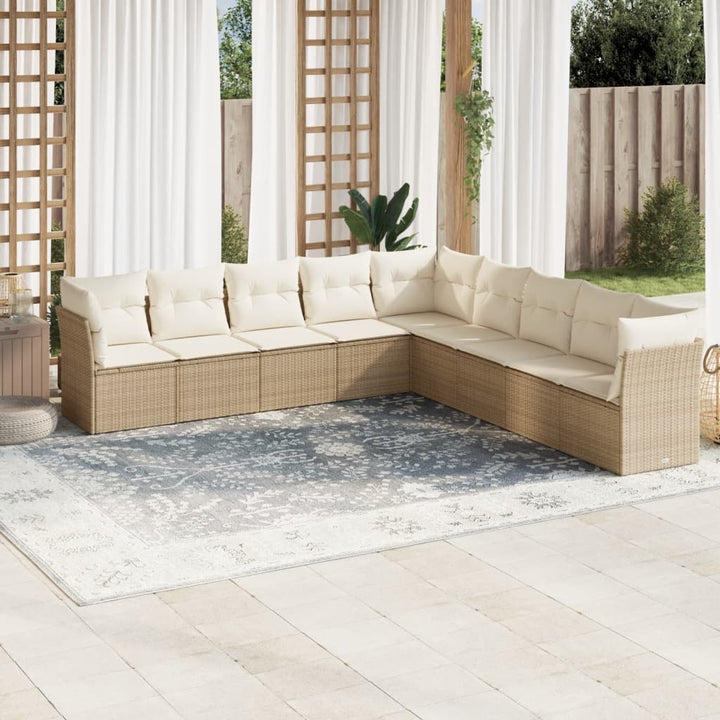 sofasæt til haven 9 dele med hynder polyrattan beige