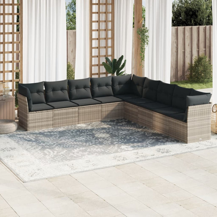 sofasæt til haven 9 dele med hynder polyrattan lysegrå