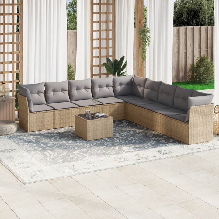 sofasæt til haven 10 dele med hynder polyrattan beige