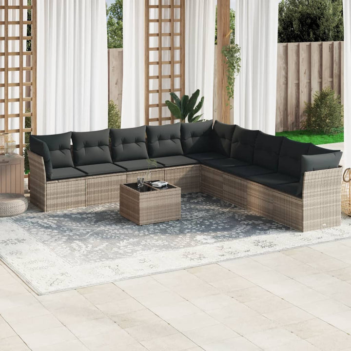 sofasæt til haven 10 dele med hynder polyrattan lysegrå