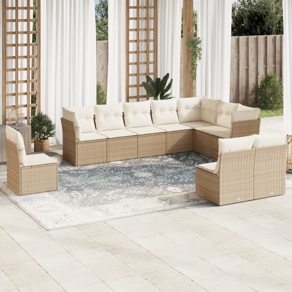 sofasæt til haven 10 dele med hynder polyrattan beige