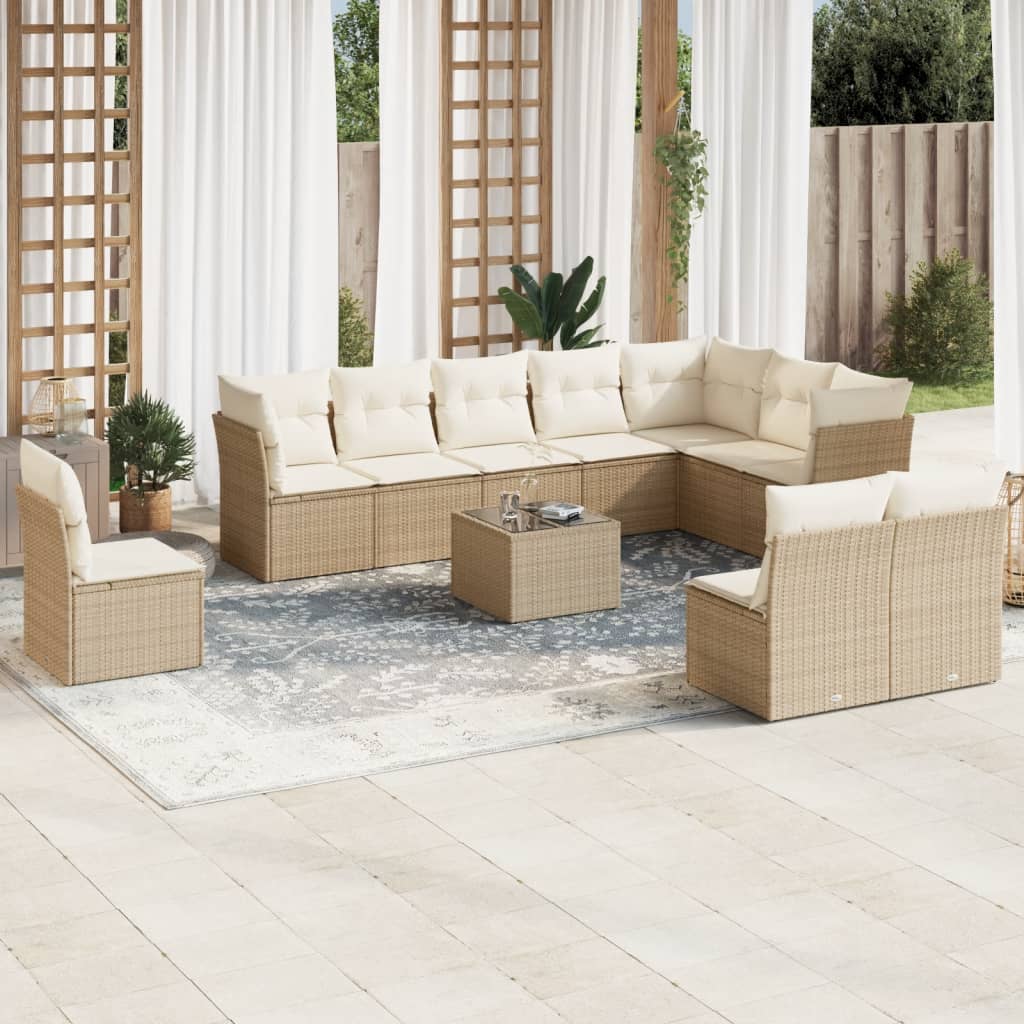 sofasæt til haven 11 dele med hynder polyrattan beige