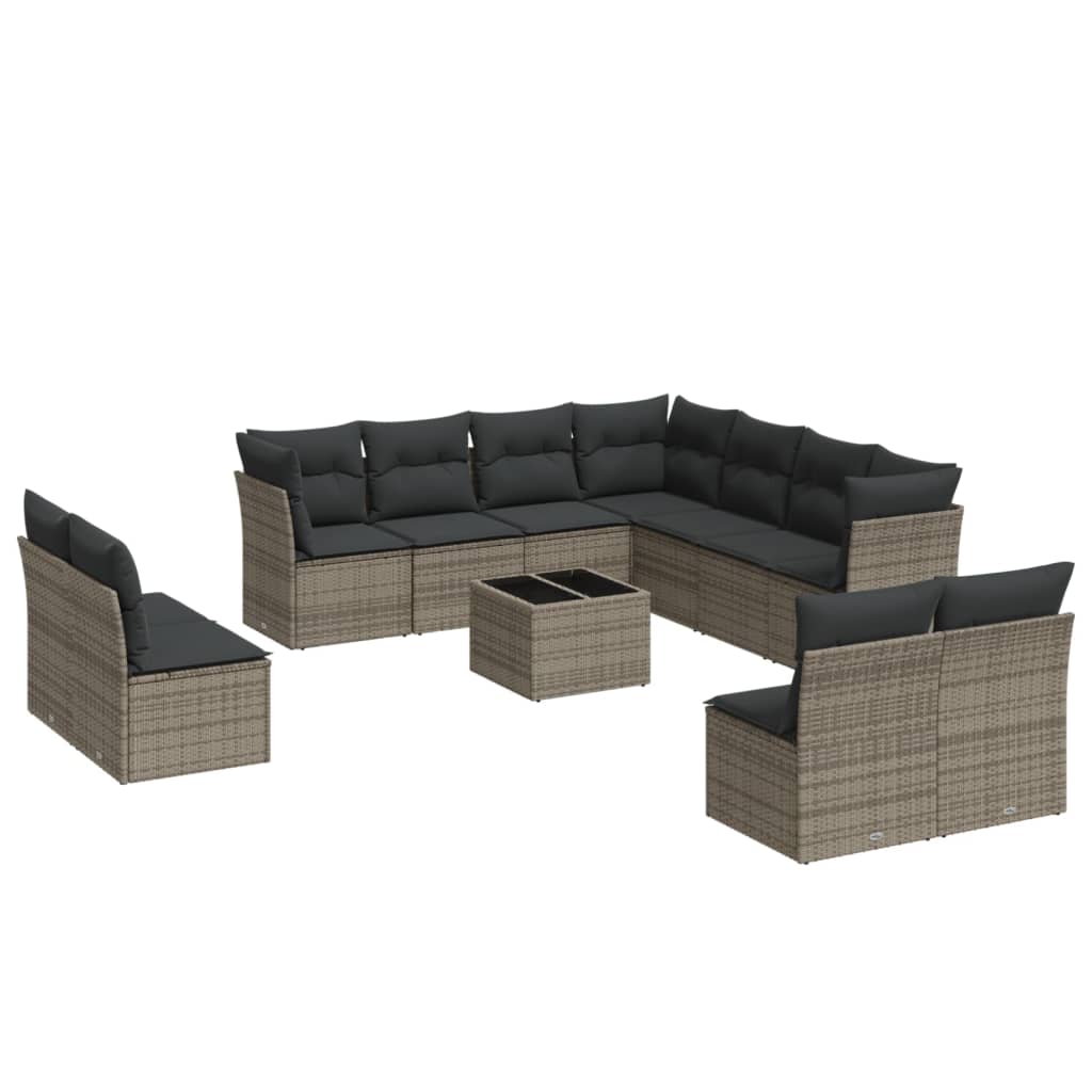 sofasæt til haven 12 dele med hynder polyrattan grå