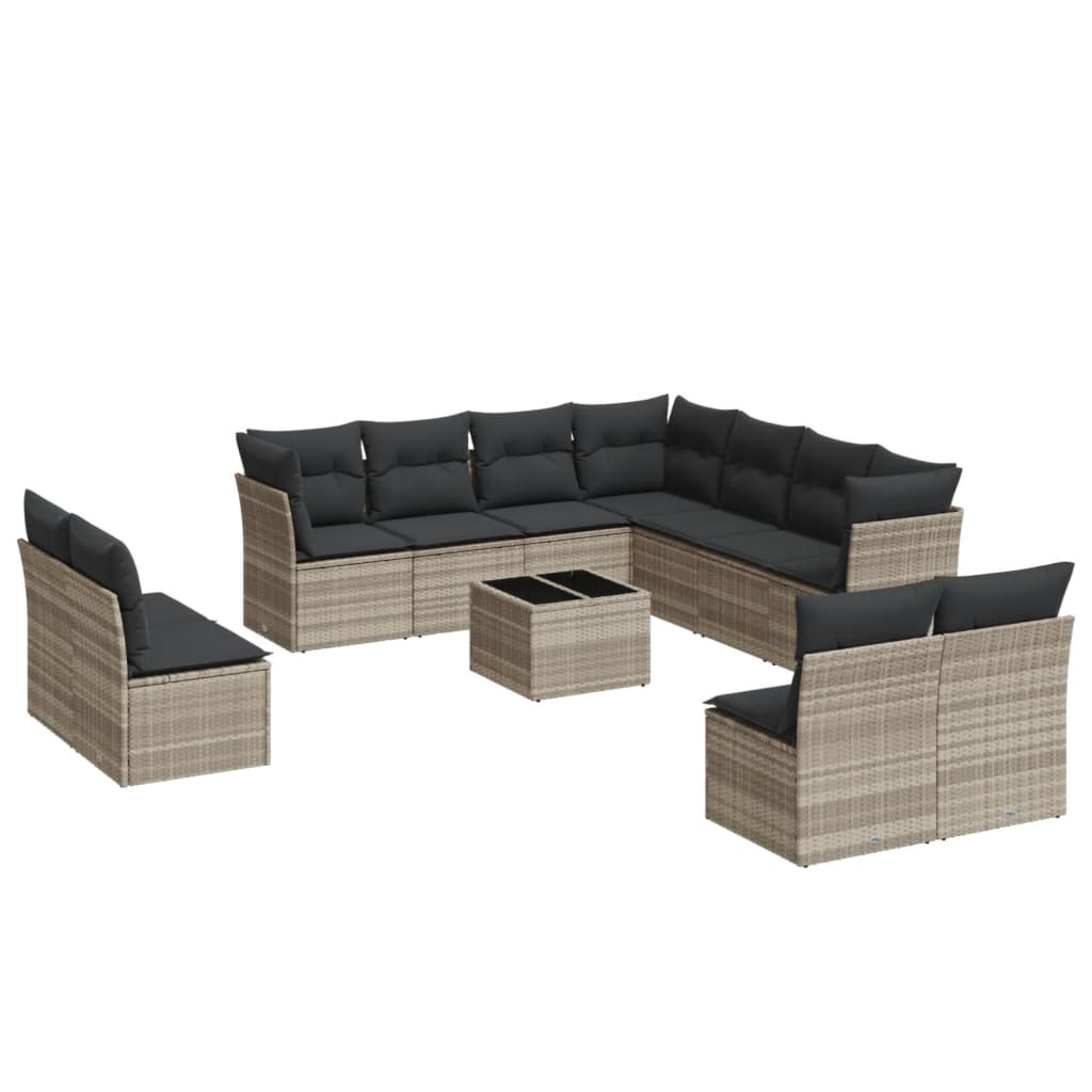 sofasæt til haven 12 dele med hynder polyrattan lysegrå