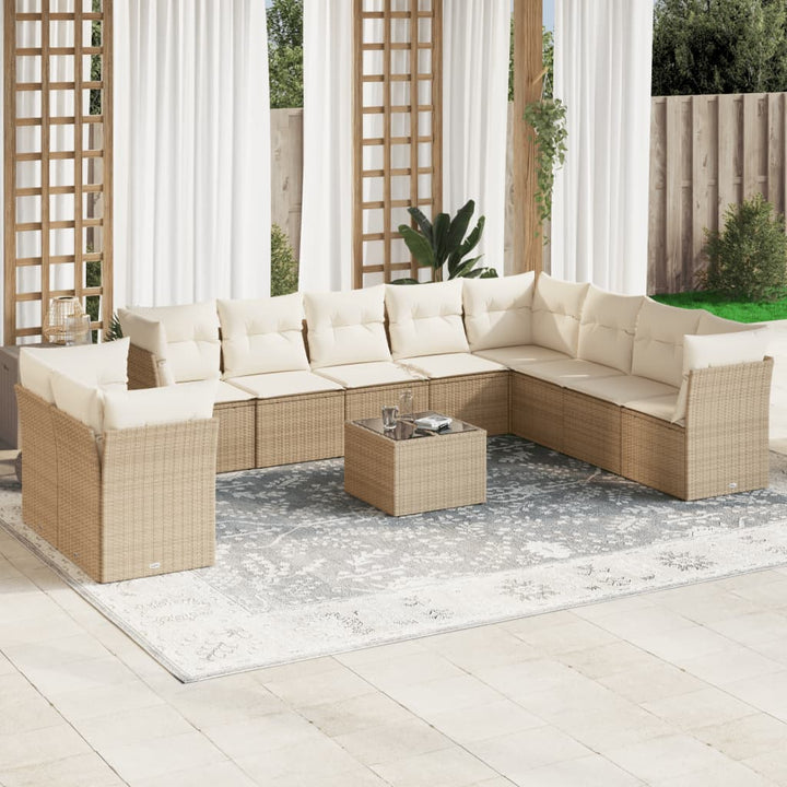sofasæt til haven 11 dele med hynder polyrattan beige