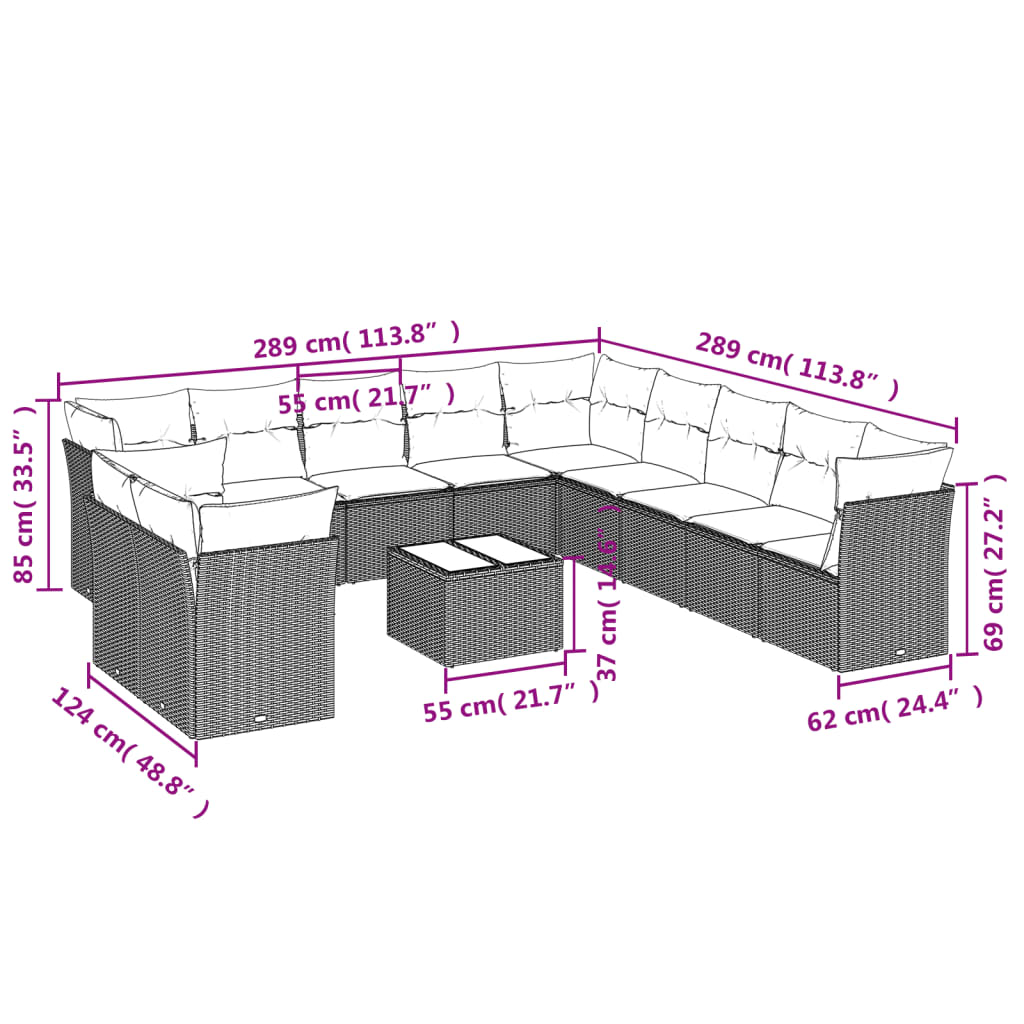 sofasæt til haven 12 dele med hynder polyrattan beige