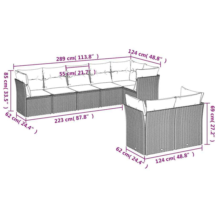 sofasæt til haven 8 dele med hynder polyrattan sort