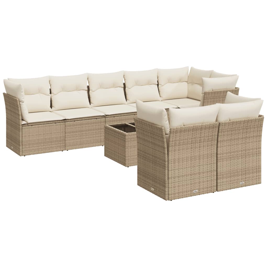 sofasæt til haven 9 dele med hynder polyrattan beige