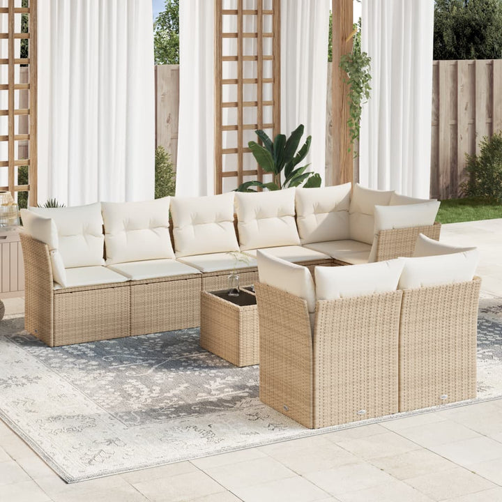 sofasæt til haven 9 dele med hynder polyrattan beige