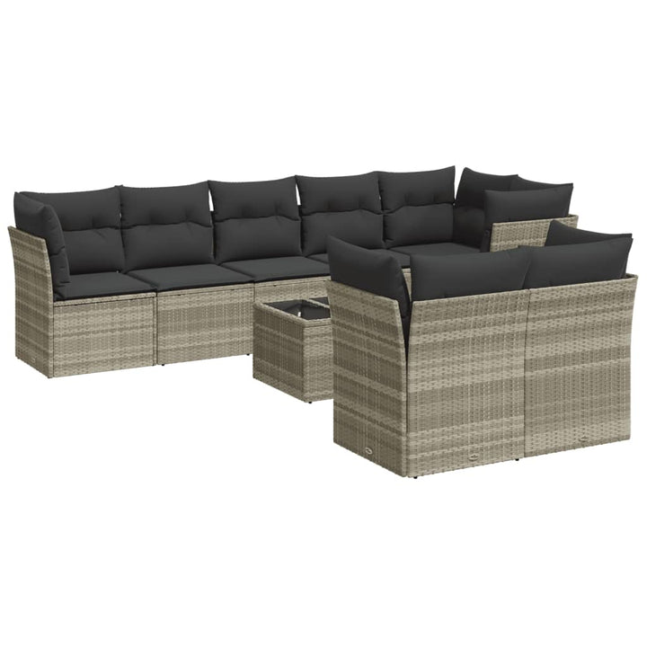 sofasæt til haven 9 dele med hynder polyrattan lysegrå