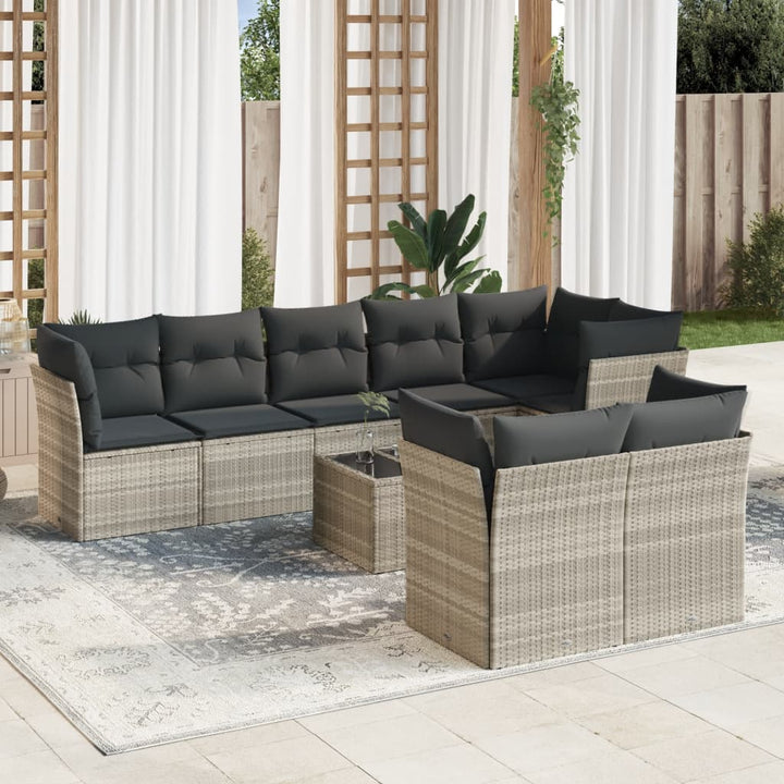sofasæt til haven 9 dele med hynder polyrattan lysegrå