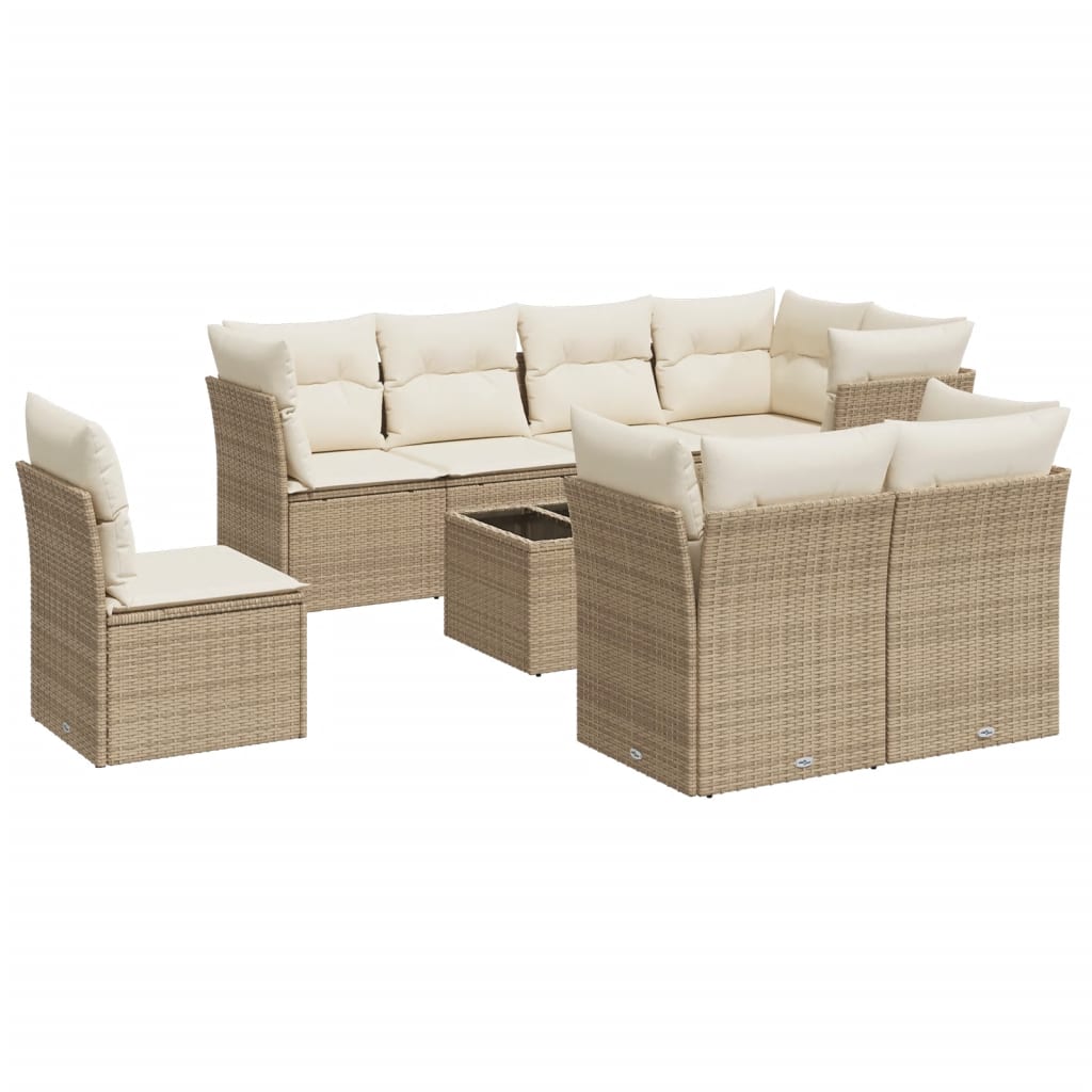 sofasæt til haven 9 dele med hynder polyrattan beige