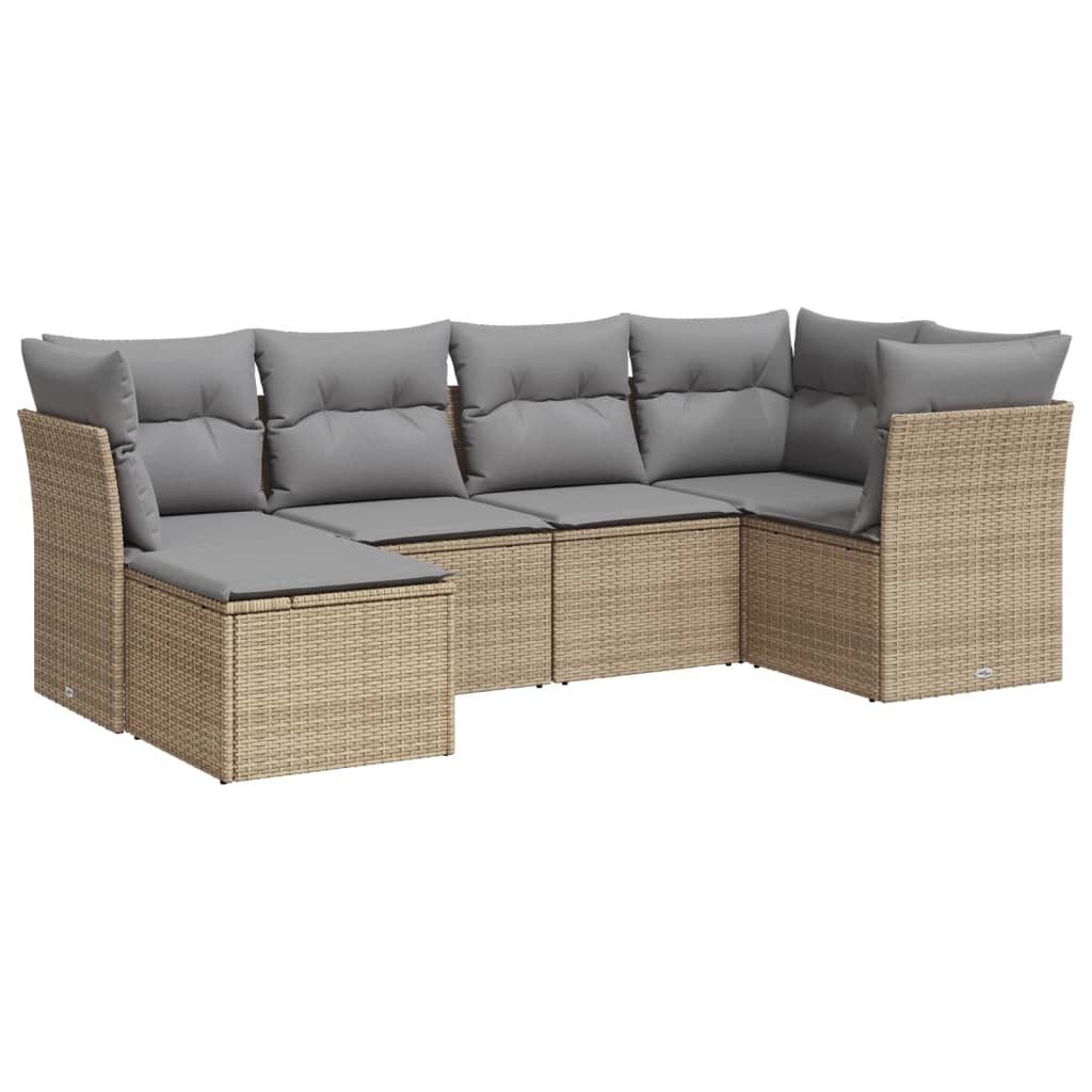 sofasæt til haven 6 dele med hynder polyrattan beige