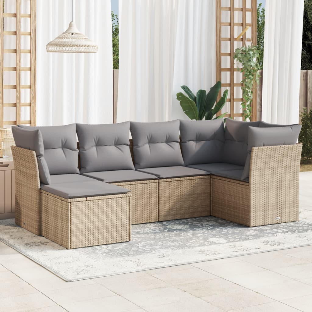 sofasæt til haven 6 dele med hynder polyrattan beige