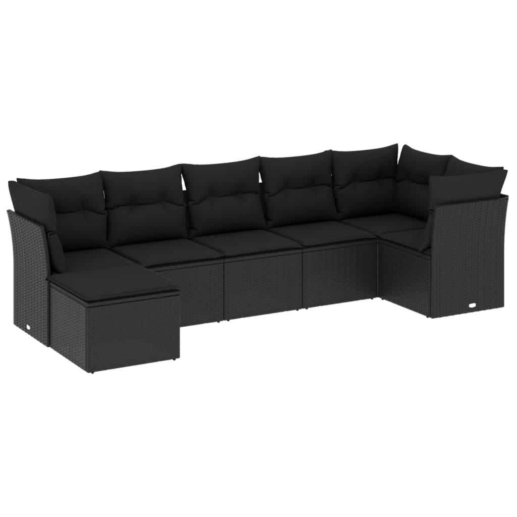 sofasæt til haven 7 dele med hynder polyrattan sort
