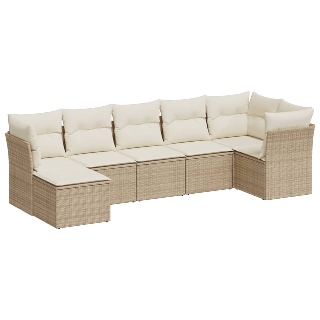 sofasæt til haven 7 dele med hynder polyrattan beige
