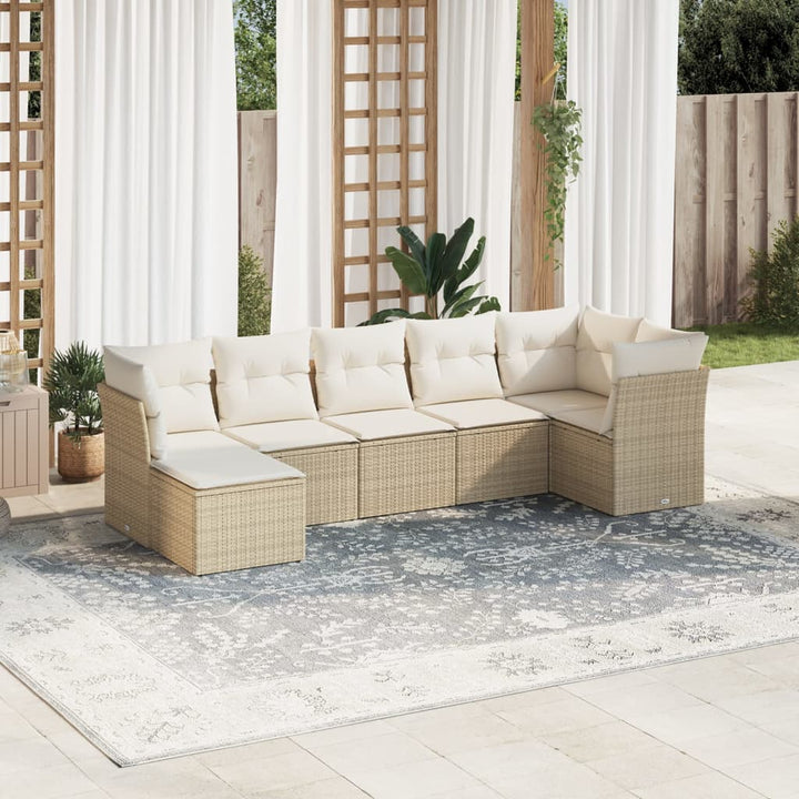sofasæt til haven 7 dele med hynder polyrattan beige