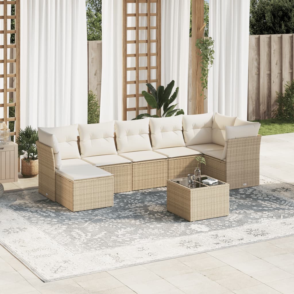 sofasæt til haven 8 dele med hynder polyrattan beige