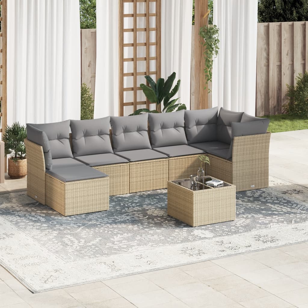 sofasæt til haven 8 dele med hynder polyrattan beige