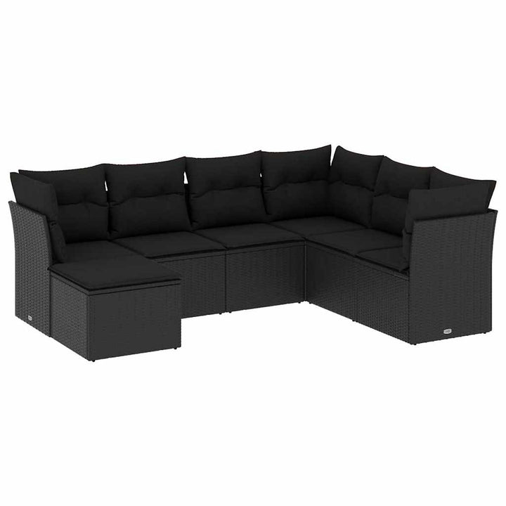 sofasæt til haven 7 dele med hynder polyrattan sort