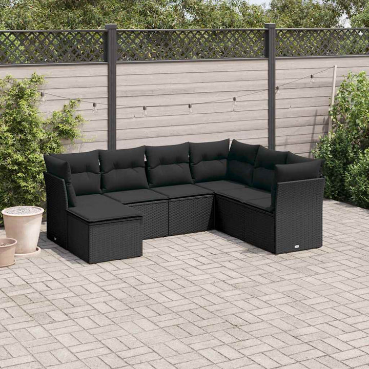 sofasæt til haven 7 dele med hynder polyrattan sort