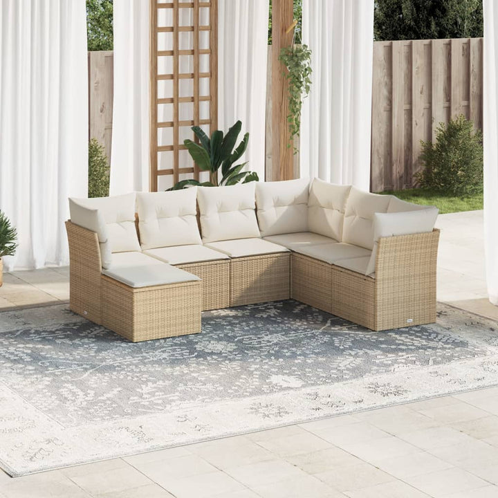 sofasæt til haven 7 dele med hynder polyrattan beige