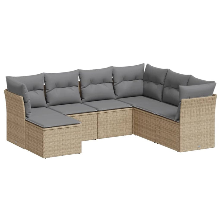 sofasæt til haven 7 dele med hynder polyrattan beige