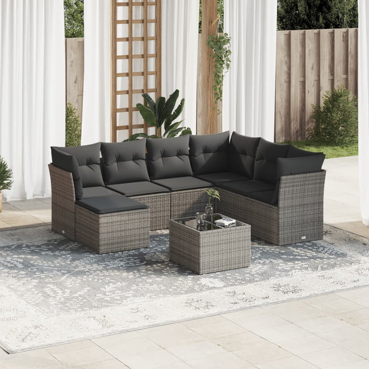 sofasæt til haven 8 dele med hynder polyrattan grå