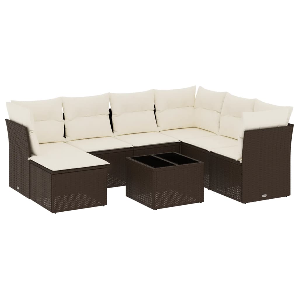 sofasæt til haven 8 dele med hynder polyrattan brun