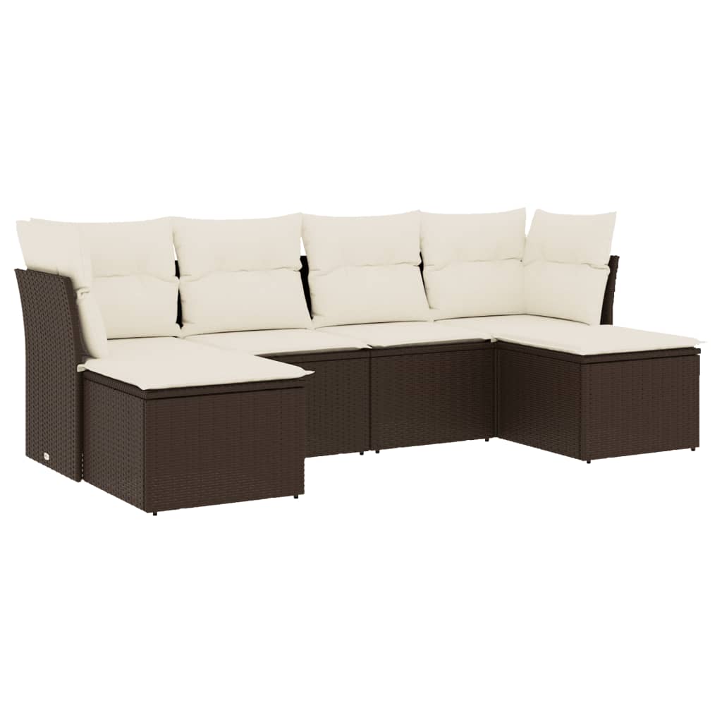 sofasæt til haven 6 dele med hynder polyrattan brun