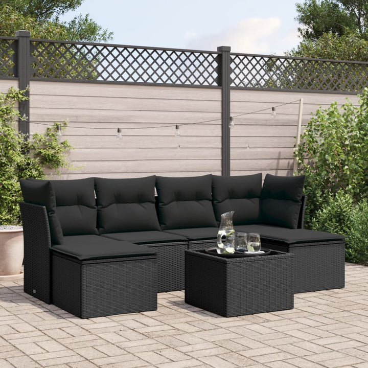 sofasæt til haven 7 dele med hynder polyrattan sort