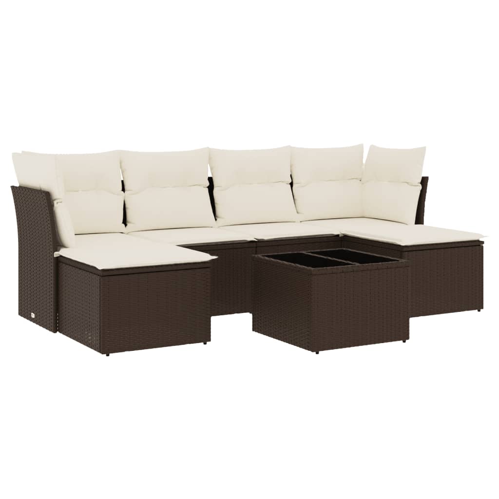 sofasæt til haven 7 dele med hynder polyrattan brun